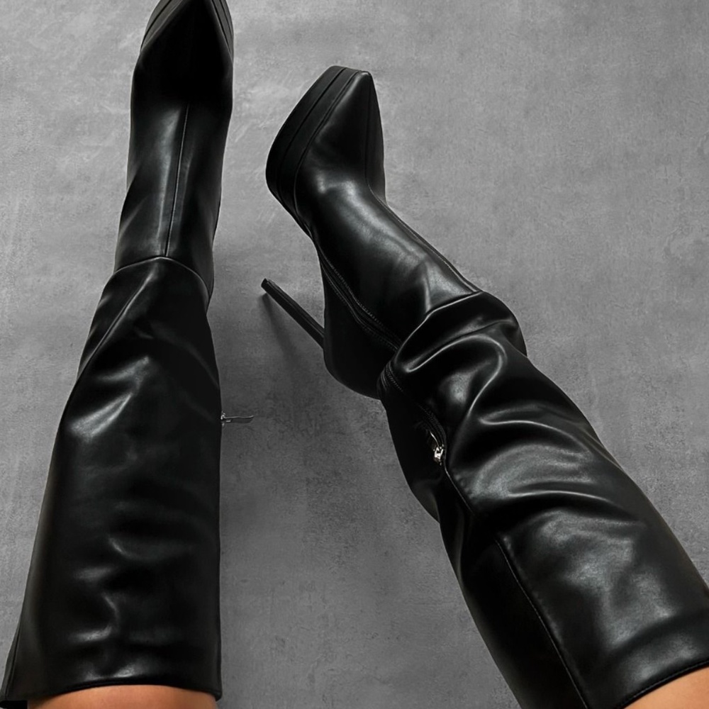 Black Platform Knee High Boots